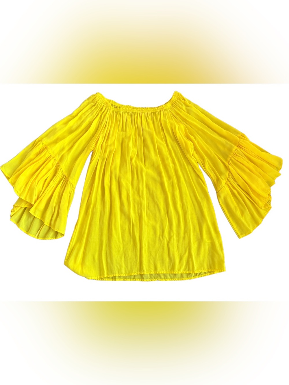 Elan Yellow Off-Shoulder Bell Sleeve Boho Top - one Size